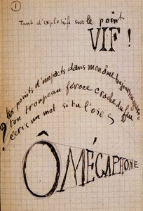 Calligram av Guillaume Apollinaire - i "Du coton dans les oreilles", autografiskt manuskript på 17 blad.