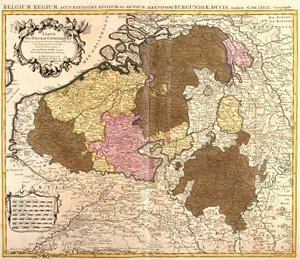 Karta över katolska Nederländerna (Belgien och Luxemburg) (etsning av Guillaume Delisle