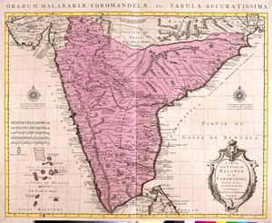 Karta över Coromandel och Malabar (Indien) (etsning av Guillaume Delisle