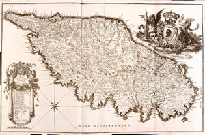 Karta över Korsika (Frankrike) (etsning av Guillaume Delisle