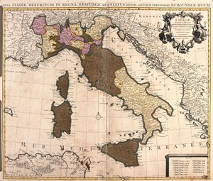 Karta över Italien, med Korsika, Sardinien och Sicilien (etsning