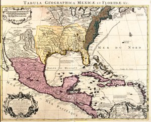 Karta över Mexiko och Florida (USA) med Karibiska öarna (Kuba, Haiti, Jamaica, Antillerna) (etsning