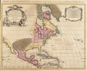 Karta över Nordamerika (Grönland, Kanada, USA, Mexiko och Karibiska öarna: Kuba, Haiti, Jamaica, Västindien) (etsning