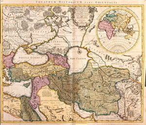 Karta över grannländerna i Kaspiska havet (Ryssland, Armenien, Persien, Kazakstan, Turkmenistan) (etsning
