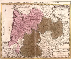 Karta över regeringen i Guyenne och Gascogne (Frankrike) (etsning av Guillaume Delisle