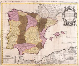Karta över den iberiska halvön, kungariket Portugal och Spanien (etsning