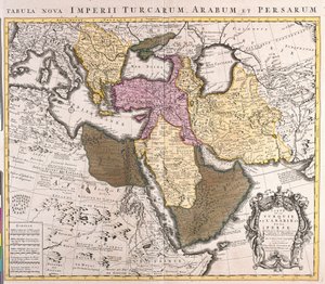 Karta över Mellanöstern: Turkiska imperiet, Persien och den arabiska halvön (etsning av Guillaume Delisle