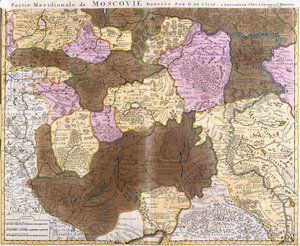 Karta över meridionaldelen av det stora furstendömet Moskva (Ryssland) (etsning av Guillaume Delisle