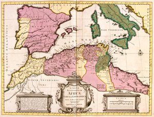 Marocko, norra Algeriet, Tunisien, nordvästra Libyen, Spanien, Portugal, Italien (utom norra delen) av Guillaume Delisle