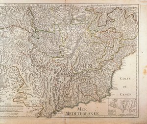 Regionen södra Piemonte, regionen Monferrato och västra Ligurien. Karta av Guillaume de l