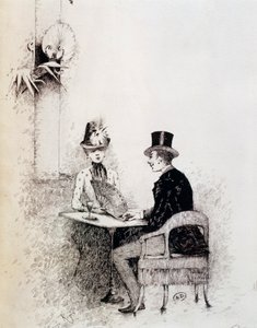 Par i parisiskt café (bläck på papper) av Guillaume Georges Roger