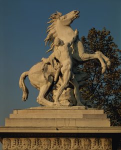 Replika av en av de två "Marly-hästarna" som ursprungligen tillverkades för hästdammen på slottet i Marly, Yvelines, 1739-45 (marmor)