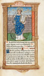 Tryckt timbok (Roms bruk): fol. 101r, St. Lawrence av Guillaume Le Rouge