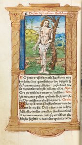 Tryckt timbok (användning i Rom): fol. 102v, S:t Sebastian av Guillaume Le Rouge