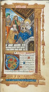 Tryckt timbok (användning i Rom): fol. 38r, De vises tillbedjan av Guillaume Le Rouge