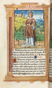 Tryckt timbok Användning av Rom: fol. 100v, St. Stephen, 1510. av Guillaume Le Rouge