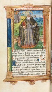 Tryckt timbok Användning av Rom: fol. 104v, St. Anthony Abbot, 1510. av Guillaume Le Rouge