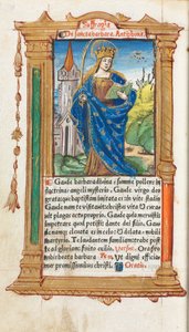 Tryckt timbok Användning av Rom: fol. 110v, St. Barbara, 1510. av Guillaume Le Rouge