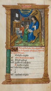 Tryckt timbok Användning av Rom: fol. 3v, februarikalenderillustration, 1510. av Guillaume Le Rouge