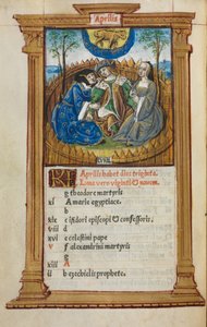 Tryckt timbok Användning av Rom: fol. 5v, aprilkalenderillustration, 1510.