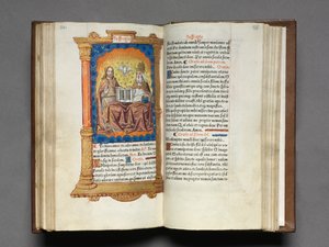 Tryckt timbok Användning av Rom: fol. 95r, Treenigheten, 1510. av Guillaume Le Rouge