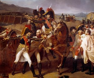 Överraskning av bron Tabour på Donau 14/11/1805 Seger av marechaux Lannes och Murat över prinsen av Auersperg. Detalj som föreställer Jean Lannes, hertig av Montebello (1769-1809), Joachim Murat (1787-1815) under det första Donaufälttåget. Smärta