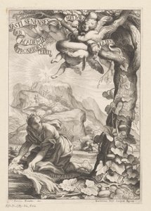 Allegorisk representation av en hyllad kvinna som vattnar ett kalebastträd; i bakgrundsfigurerna bestiger ett berg Titelsida för: Giovanni Baptista Ferrari, Fasti Senenses, Ab Academia Intronatorum Editi, 1661 av Guillaume Vallet