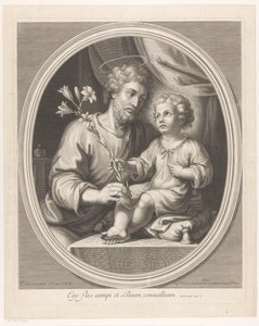 Kristusbarnet ger Saint Joseph en lilja av Guillaume Vallet