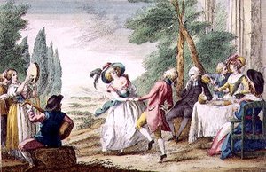Florentine Games, the Dance (färgad gravyr)
