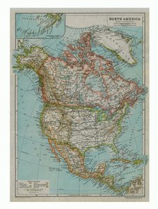 Karta över Nordamerika, c1910