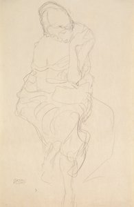 Auf einem Hocker Sitzende von vorne av Gustav Klimt