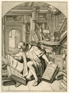 Luther läser i Erfurts universitetsbibliotek. Han hittade en latinsk bibel av Gustav Ferdinand Leopold Konig