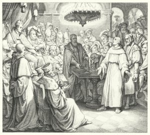 Martin Luther framträder inför kejsar Karl V vid riksdagen i Worms (gravyr)