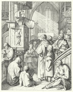 Martin Luther håller en predikan (gravyr) av Gustav Ferdinand Leopold Konig