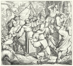 Martin Luther predikar mot rebellerna och bondekriget (gravyr) av Gustav Ferdinand Leopold Konig