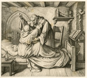 Martin Luther får tröst av en gammal munk, eftersom han var utmattad av kropp och mänskligt sinne av Gustav Ferdinand Leopold Konig