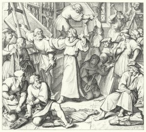 Martin Luther håller tillbaka ikonoklasterna i Wittenberg (gravyr) av Gustav Ferdinand Leopold Konig