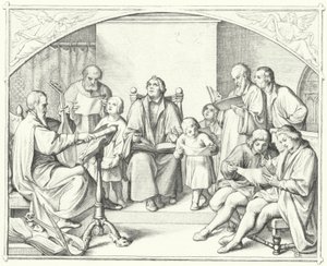 Martin Luther sjunger med en kyrkokör (gravyr) av Gustav Ferdinand Leopold Konig