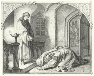 Martin Luther med köpmannen Hans Kohlhase (gravyr) av Gustav Ferdinand Leopold Konig