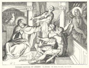 Peters förnekelse av Kristus, St Lukas, kap xxii, ver 55, 56 (gravyr) av Gustav Jager