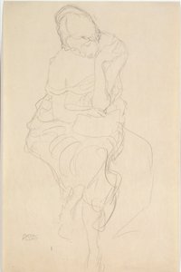 Auf einem Hocker Sitzende von vorne av Gustav Klimt