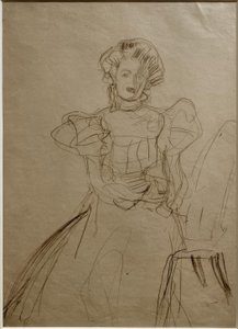 Porträtt av Sonja Knips - Sitter i en stol framifrån av Gustav Klimt