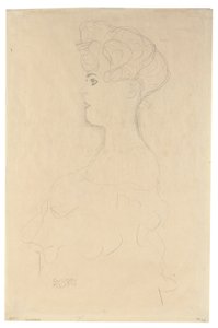 Bystprofilporträtt från vänster, ca 1904-05 (blyerts med vit och röd krita på japanskt similipapper) av Gustav Klimt