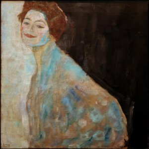 Porträtt av en dam i vitt av Gustav Klimt