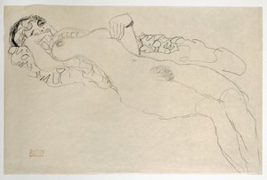 Kvinnlig naken vänd åt vänster av Gustav Klimt
