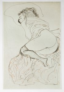 Kvinnlig naken, vänd åt vänster av Gustav Klimt