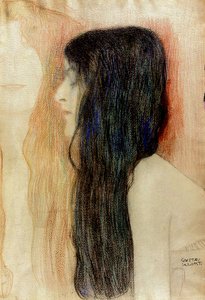 Flicka med långt hår, 1898-99 (pastell på papper) av Gustav Klimt