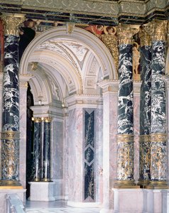 Interiör av Kunsthistorisches Museum i Wien, detalj som föreställer valv och spänndekoration av figurer som föreställer den italienska renässansen, 189091 (väggmålning)
