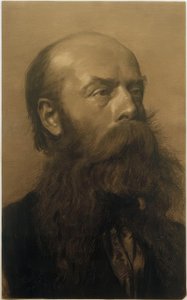 Skäggig manshuvud i trekvartsprofil till höger av Gustav Klimt