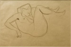 Naken flicka hukar med utdragna lår (studie) av Gustav Klimt